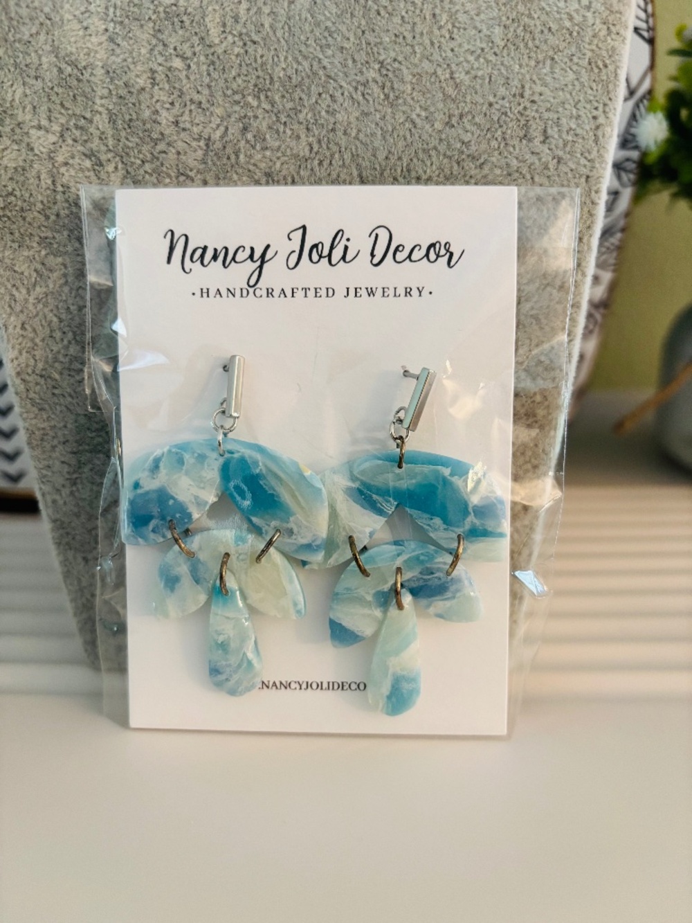 Polymer Clay Blue Marble Earrings